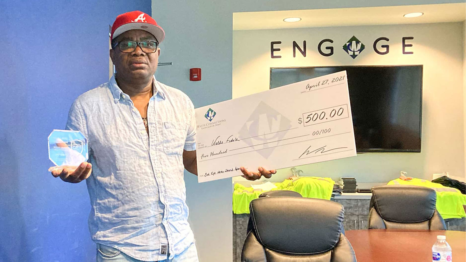 Waste Connections Driver Waldo Fidele Presented With 3rd Eye Shield Award