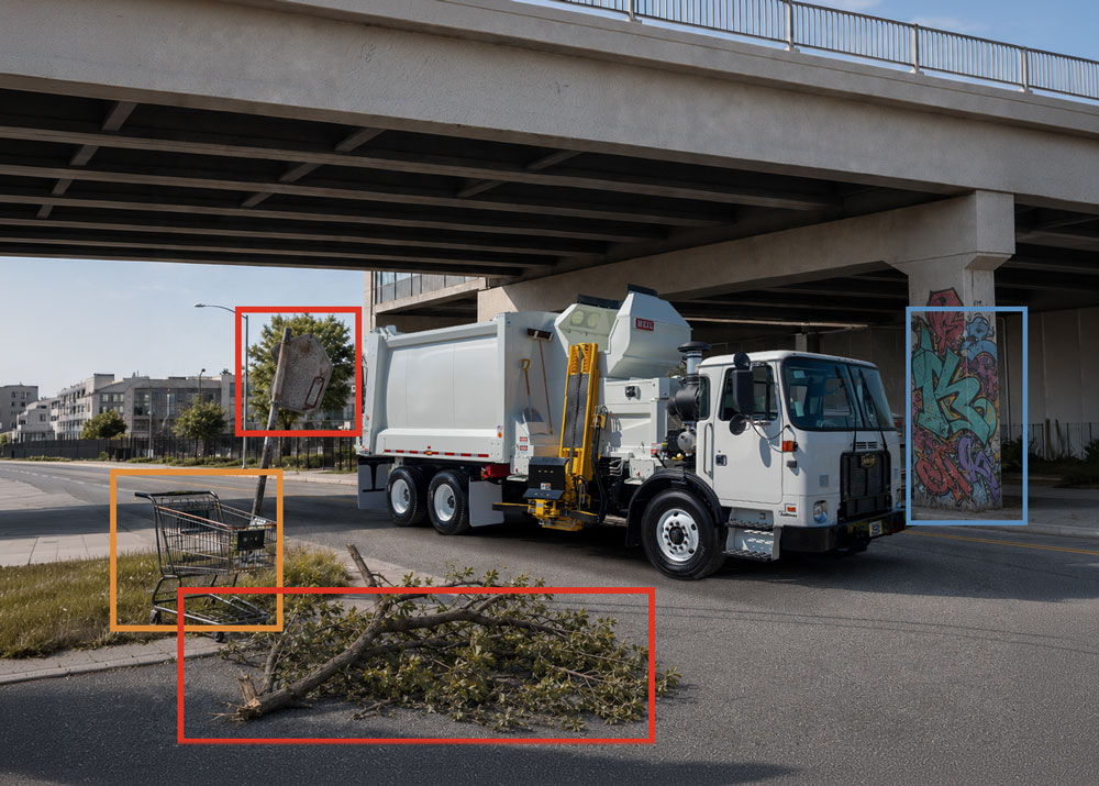 Connected smart city software cameras for garbage trucks